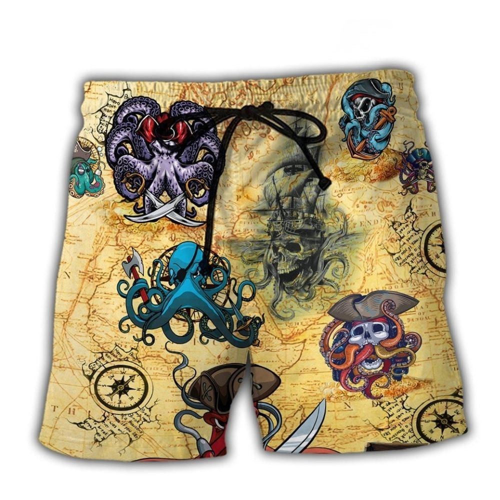 Pirate Octopus Beach Shorts For Tropical Holidays And Leisure And Relaxation