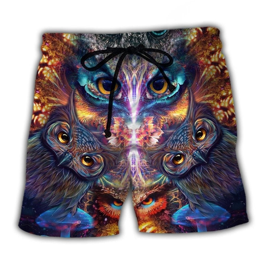 Fantasy Owl Eyes Beach Shorts For Weekend Escapes And Everyday Comfort