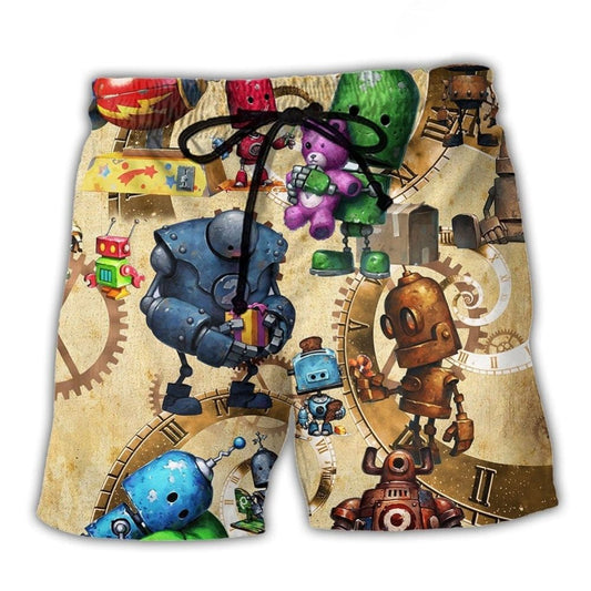 Vintage Robot Heart Beach Shorts For Holiday Cruises And Travel Ready Comfort