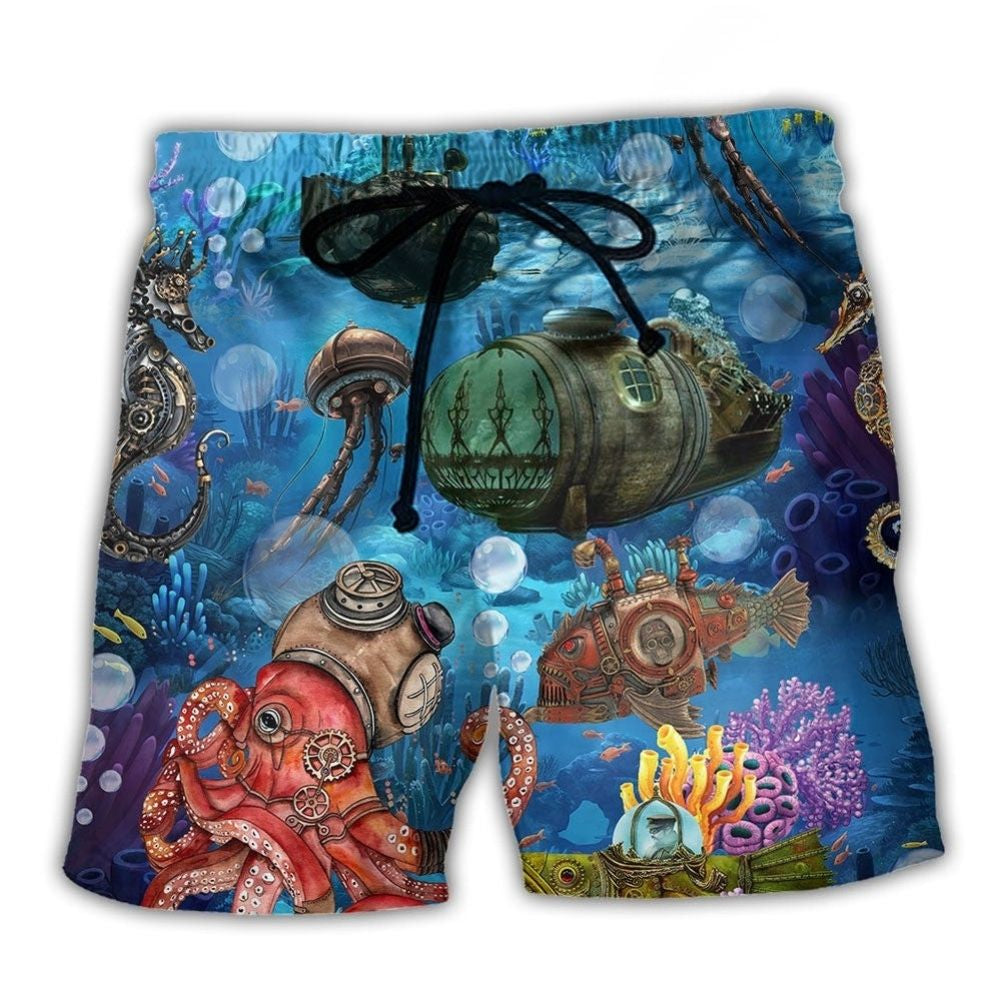 Steampunk Ocean Undersea World Beach Shorts For Seaside Travel And Thoughtful Gift Giving
