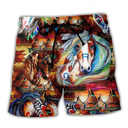 Southwestern Horse Spiritual Beach Shorts For Outdoor Adventures And Relaxed Casual Style