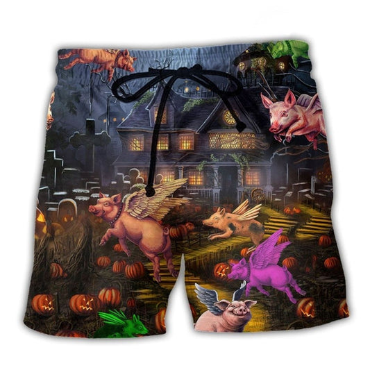 Pig Fly Halloween Beach Shorts For Sunny Day Getaways And Laid Back Daily Wear