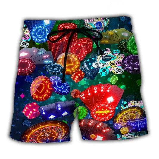 Poker War Strategy Beach Shorts For Tropical Holidays And Bright Summer Outfits