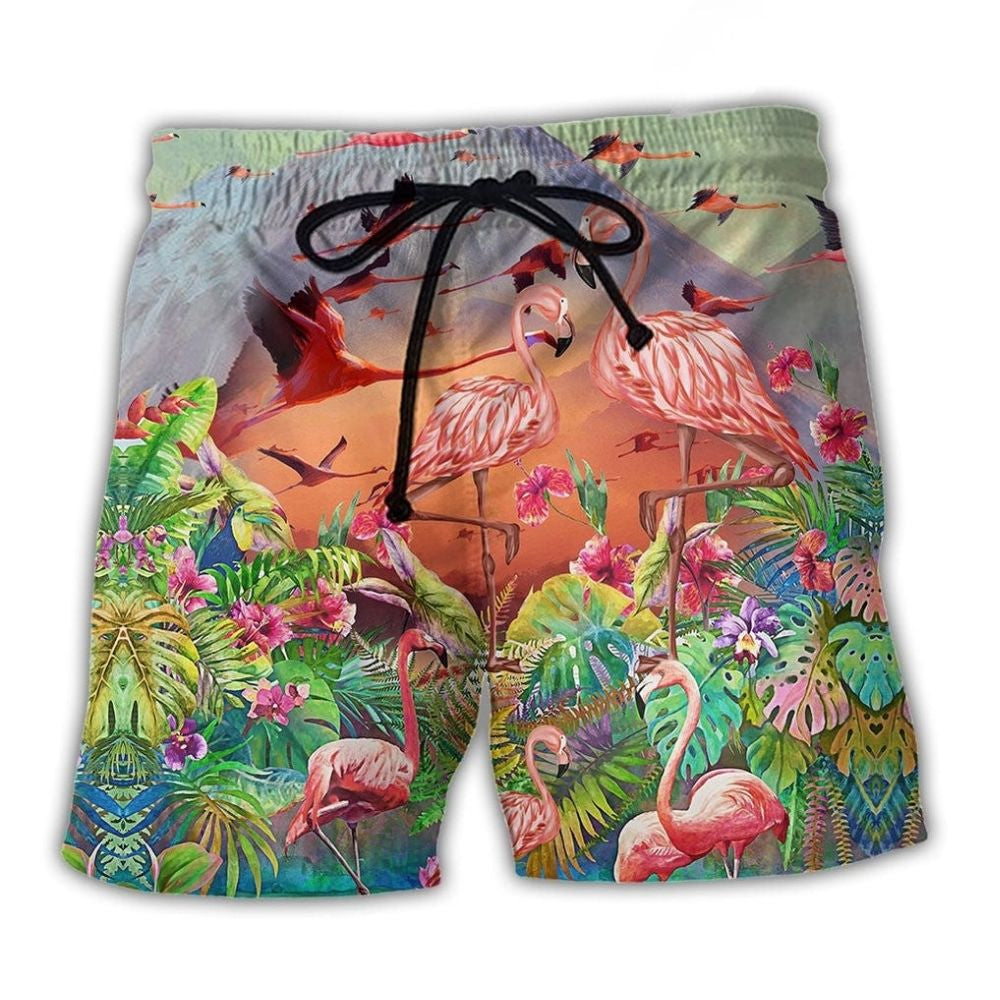 Flamingo World Tropical Leaf Beach Shorts For Oceanfront Weekends And Lightweight Summer Style