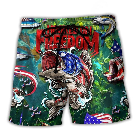 Fishing Freedom Hooked Beach Shorts For Vacation Travel And Distinctive Seasonal Style