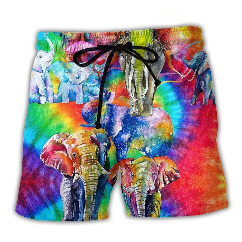 Rainbow Elephant Family Beach Shorts For Casual Day Trips And Lightweight Summer Style