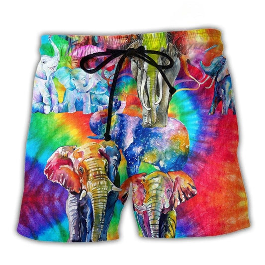 Rainbow Elephant Family Beach Shorts For Casual Day Trips And Lightweight Summer Style