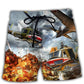 Military Jet Airplane Beach Shorts For Summer Vacations And Comfortable Daily Wear