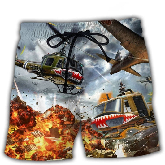 Military Jet Airplane Beach Shorts For Summer Vacations And Comfortable Daily Wear