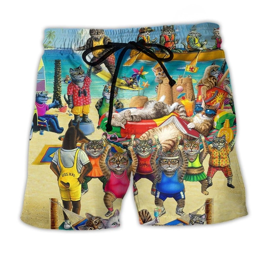 Cat Sky Sand Balance Beach Shorts For Holiday Cruises And Comfortable Daily Wear