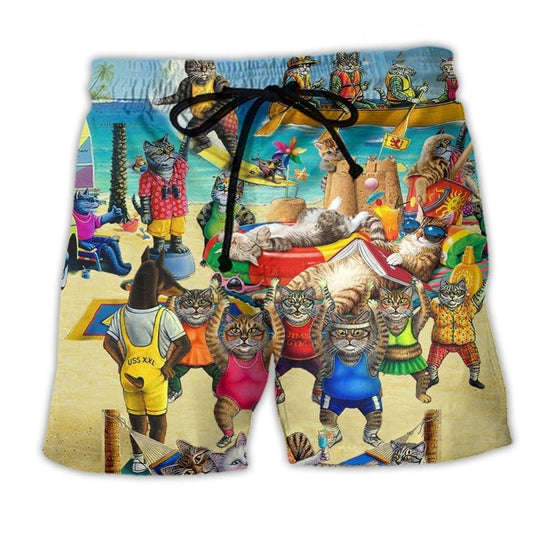 Cat Sky Sand Balance Beach Shorts For Holiday Cruises And Comfortable Daily Wear