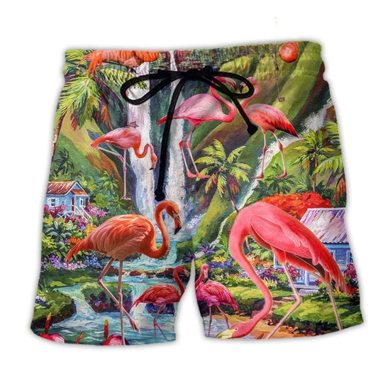 Tropical Flamingo Beach Shorts For Holiday Cruises And Travel Ready Comfort