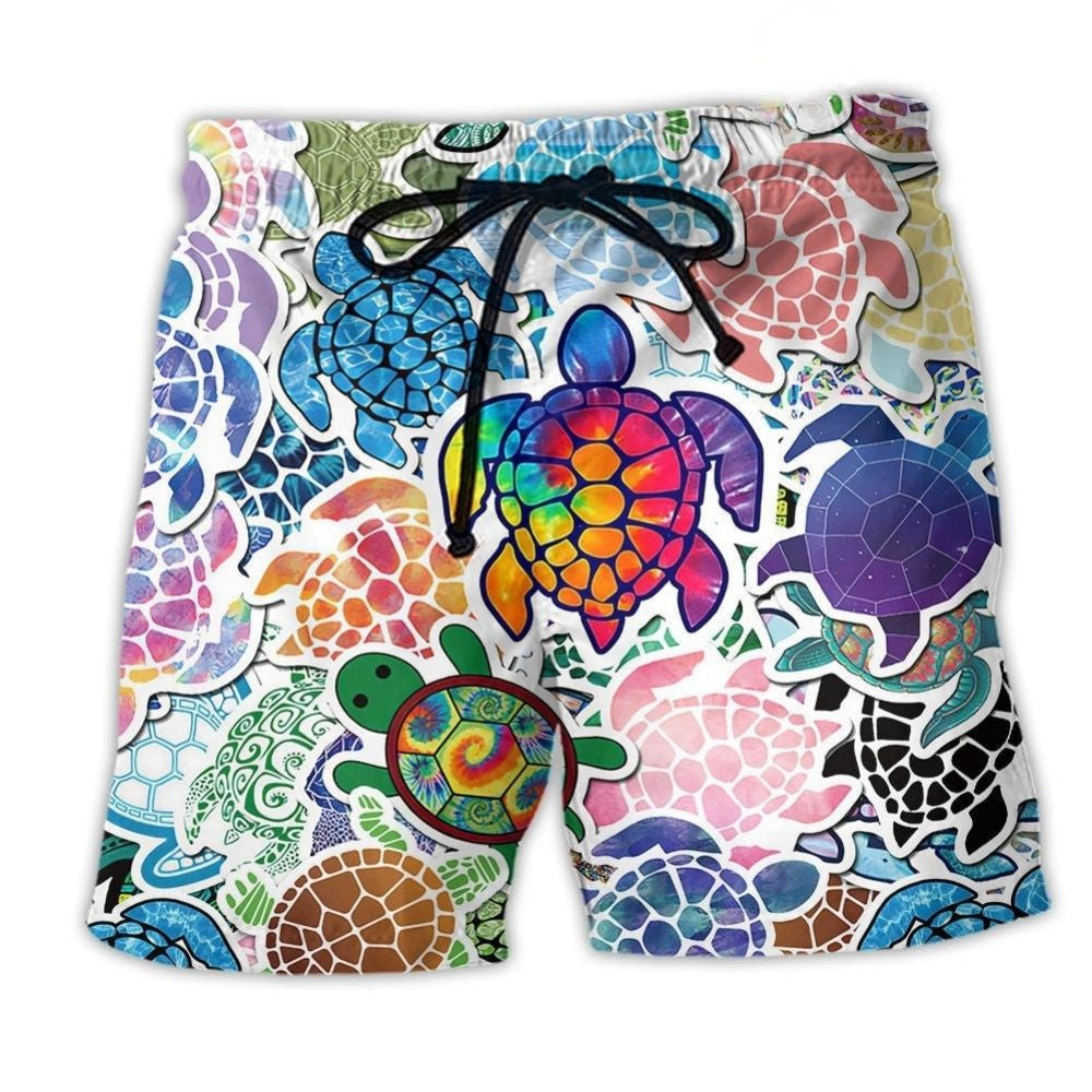 Turtle Color Peace Beach Shorts For Resort Getaways And Relaxed Casual Style