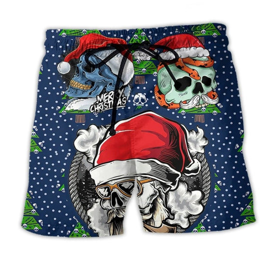 Christmas Skull Santa Hat Beach Shorts For Weekend Escapes And Easygoing Coastal Style