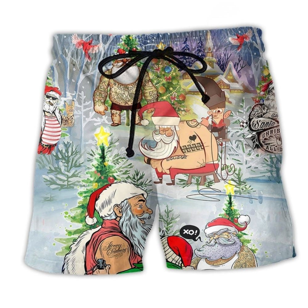 Tattoo Santa Christmas Beach Shorts For Poolside Relaxation And Relaxed Holiday Style