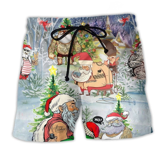 Tattoo Santa Christmas Beach Shorts For Poolside Relaxation And Relaxed Holiday Style