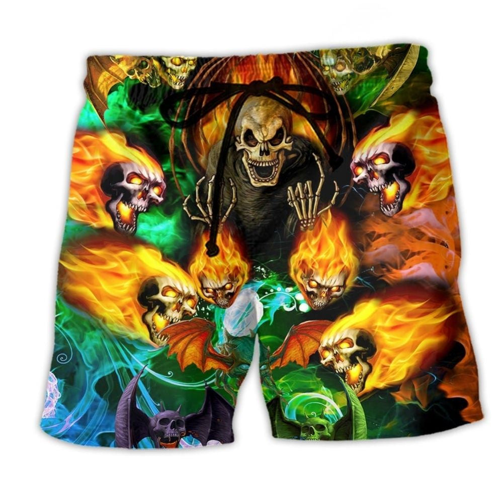 Bat Wing Skull Fire Beach Shorts For Poolside Relaxation And Travel Ready Comfort