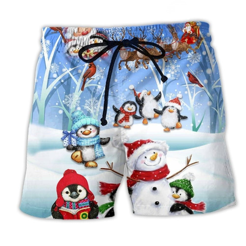 Christmas Snowman Wishing Little Cuteness Beach Shorts For Resort Days And Distinctive Seasonal Style