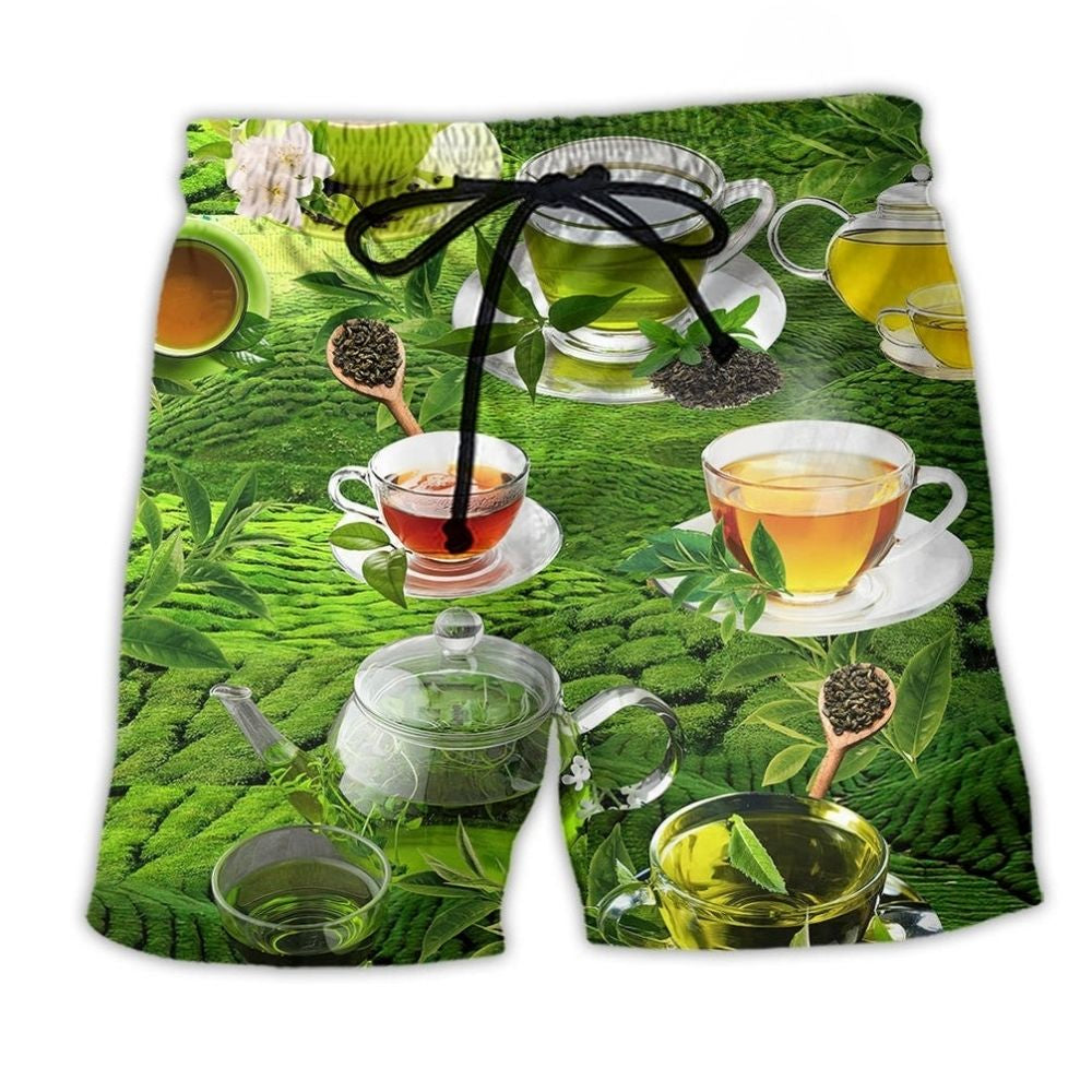 Green Tea Hills Beach Shorts For Beach Days And Weekend Casual Style