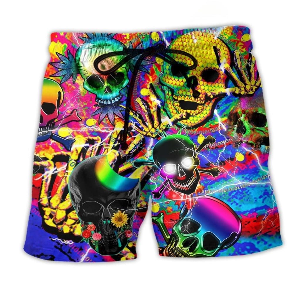 Colorful Skull Hi Beach Shorts For Resort Days And Vacation Ready Style