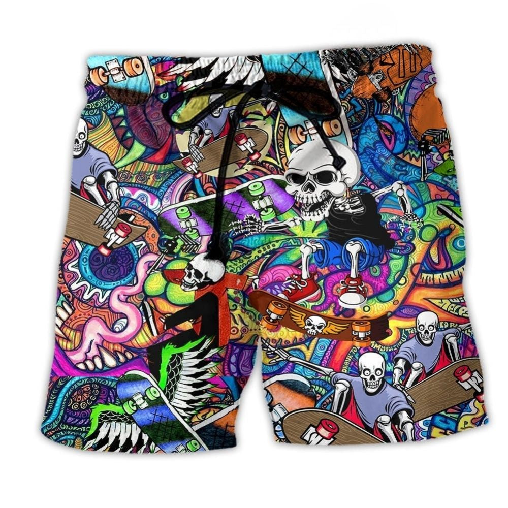 Colorful Skull Abstract Beach Shorts For Coastal Adventures And Leisure And Relaxation