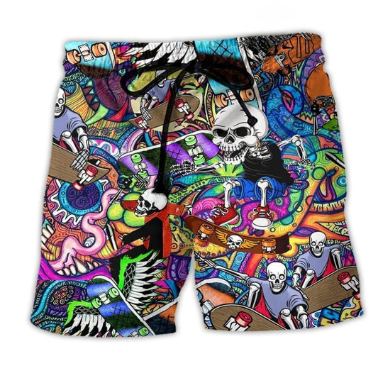 Colorful Skull Abstract Beach Shorts For Coastal Adventures And Leisure And Relaxation