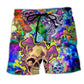 Colorful Skull Mushroom Lifestyle Beach Shorts For Warm Weather Outings And Comfortable Resort Style