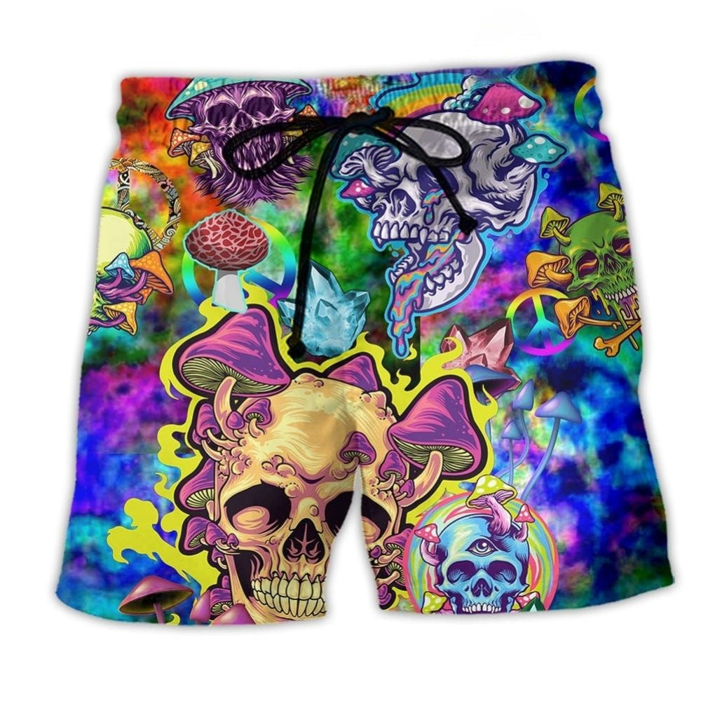 Colorful Skull Mushroom Lifestyle Beach Shorts For Warm Weather Outings And Comfortable Resort Style