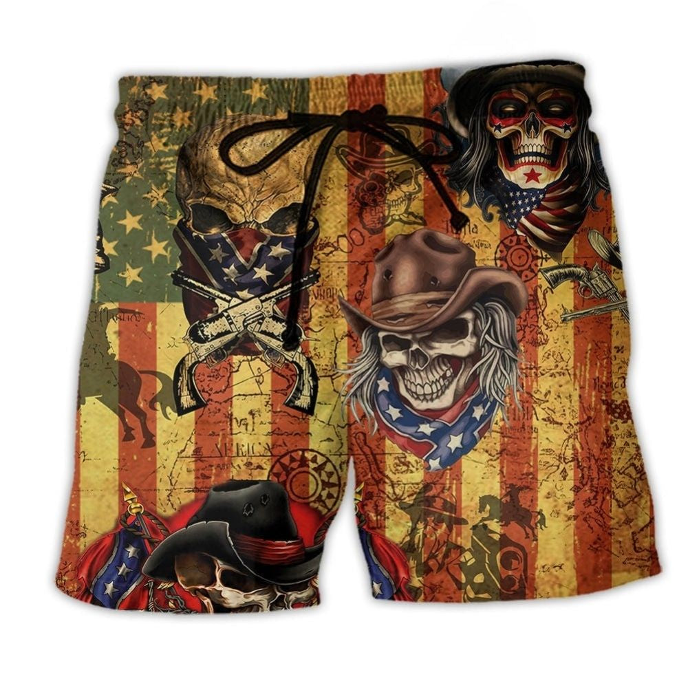 Patriotic Cowboy Skull American Beach Shorts For Weekend Escapes And Comfortable Daily Wear