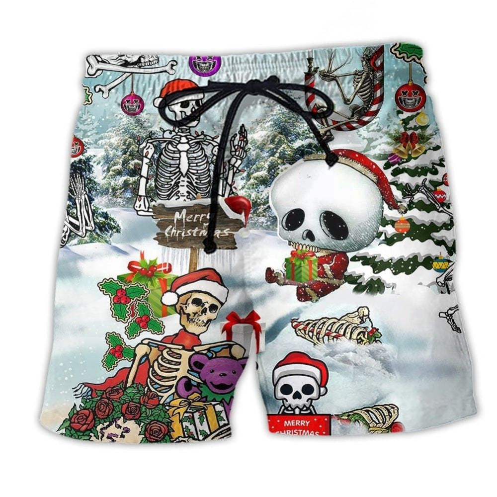 Christmas Skull Snow Holiday Beach Shorts For Relaxed Shoreline Days And Weekend Casual Style