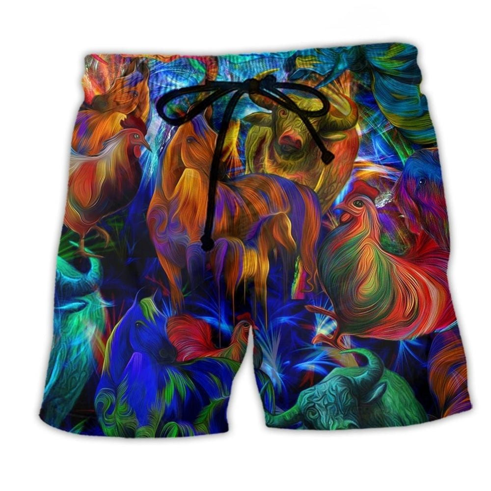 Proud Farmer Animal Color Beach Shorts For Holiday Cruises And Vacation Ready Style