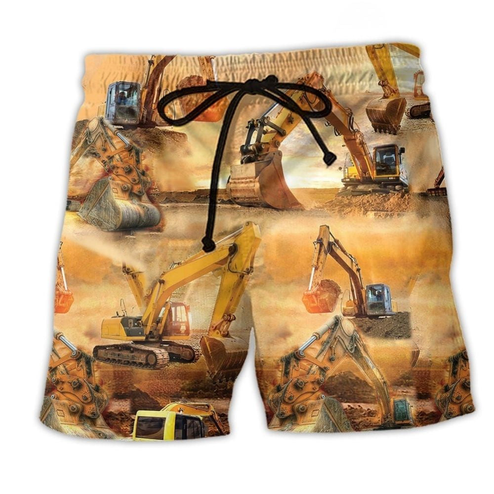Excavator Working Hard Beach Shorts For Seaside Travel And Weekend Casual Style