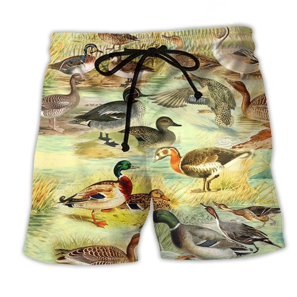 Duck Vintage World Illustration Beach Shorts For Summer Festivals And Relaxed Casual Style