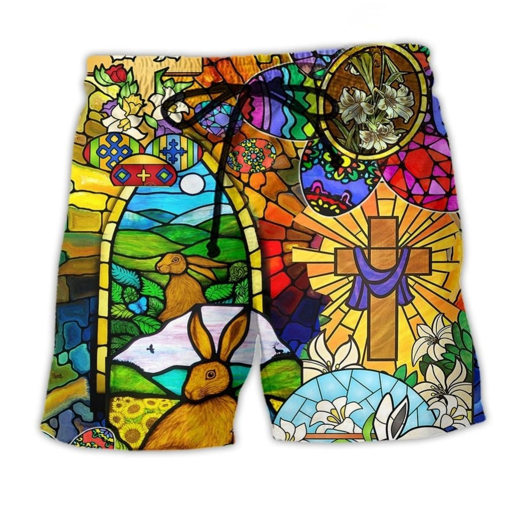 Easter Rabbit Floral Beach Shorts For Poolside Relaxation And Flexible Everyday Wear