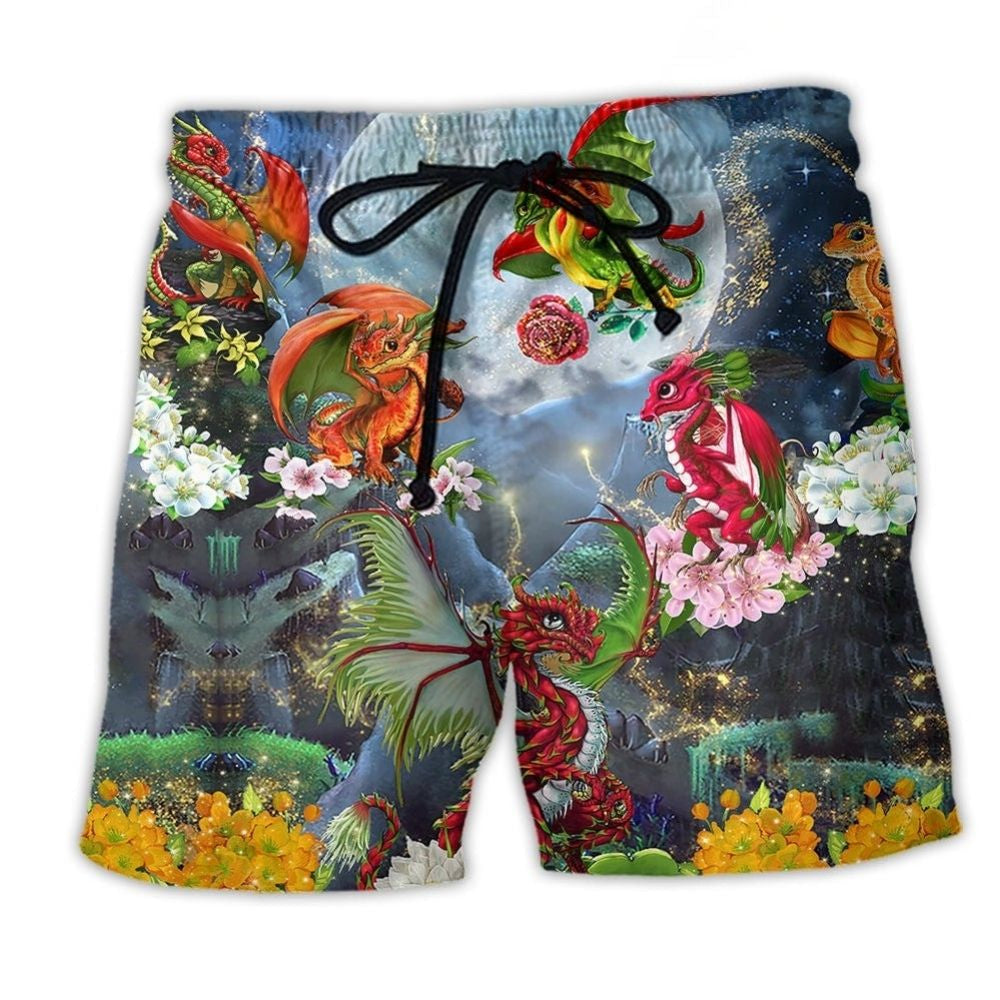 Dragon Floral Moon Beach Shorts For Weekend Escapes And Comfortable Resort Style