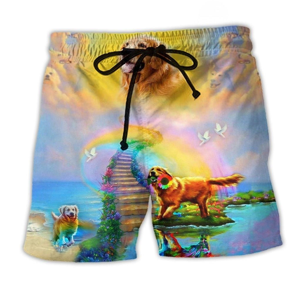 Golden Retriever Rainbow Hope Beach Shorts For Tropical Holidays And Memorable Gift Ideas
