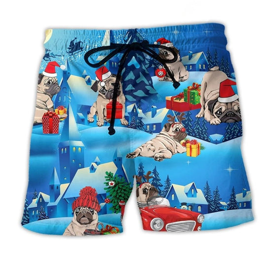 Merry Christmas Pug Dog Beach Shorts For Sunny Day Getaways And Comfortable Daily Wear