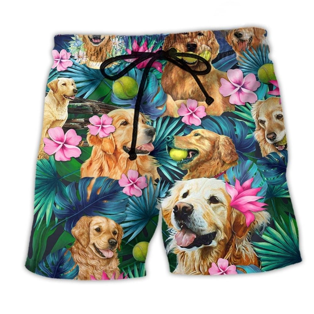 Golden Retriever Flower Hug Beach Shorts For Seaside Travel And Easygoing Coastal Style