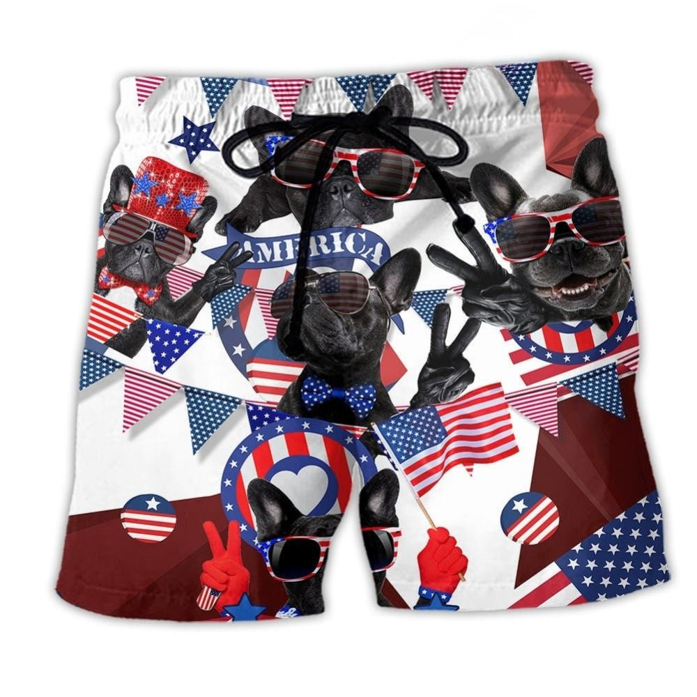 French Bulldog Patriotic America Beach Shorts For Relaxed Shoreline Days And Everyday Comfort