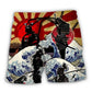 Samurai Red Sun Wave Beach Shorts For Casual Day Trips And Easy Warm Weather Wear