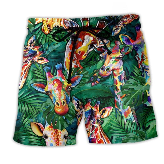 Tall Giraffe Beach Shorts For Coastal Road Trips And Distinctive Seasonal Style