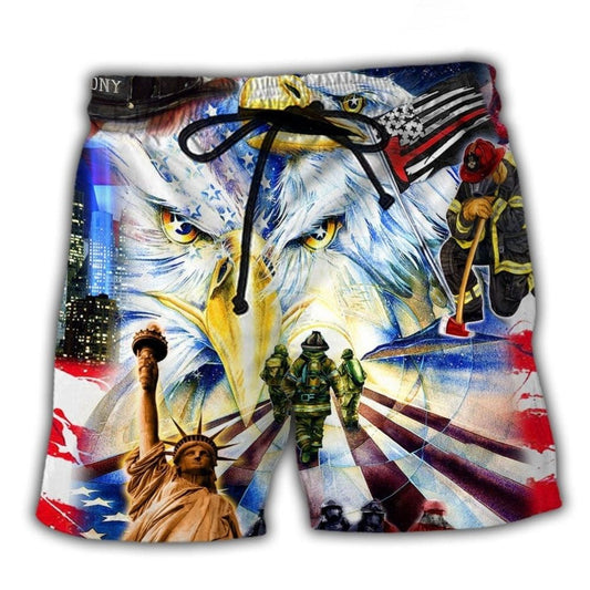 Firefighter America Pride Freedom Beach Shorts For Resort Getaways And Laid Back Daily Wear