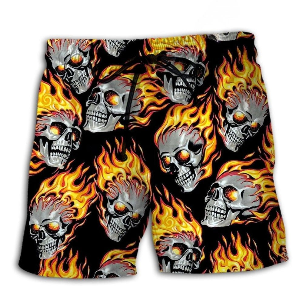 Flaming Skull Fire Beach Shorts For Resort Getaways And Bright Summer Outfits