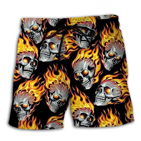 Flaming Skull Fire Beach Shorts For Resort Getaways And Bright Summer Outfits