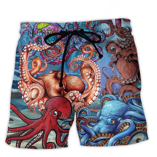 Colorful Octopus Playful Ocean Beach Shorts For Coastal Adventures And Relaxed Casual Style