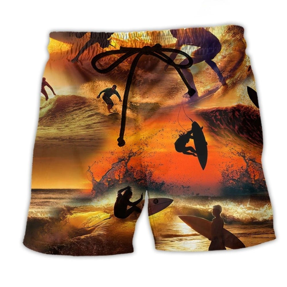 Surfing Is My Therapy Sunset Beach Shorts Artwork Detail For Tropical Travel And Everyday Wear