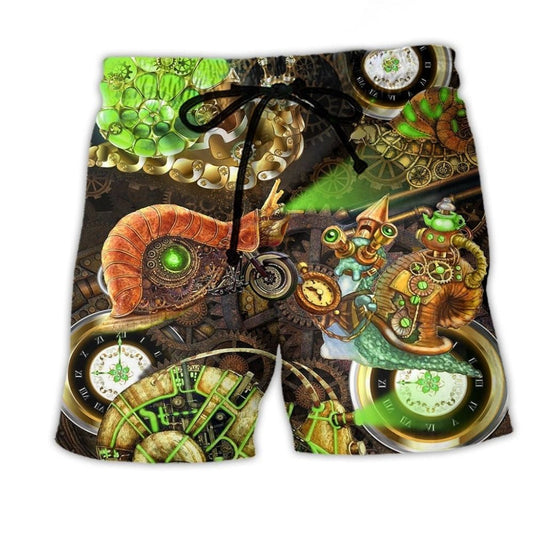 Steampunk Snail Fantasy Mechanical Beach Shorts For Tropical Getaways And Weekend Adventures