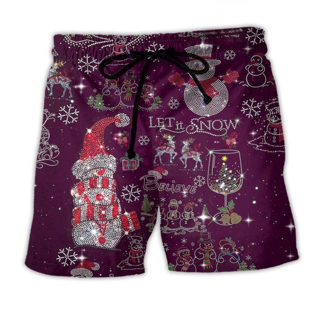 Bling Snowman Let It Snow Holiday Beach Shorts Graphic Detail For Resort Trips And Casual Outings