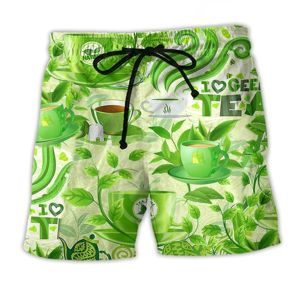 Green Tea Love Minimal Lifestyle Beach Shorts For Sunny Holidays And Comfortable Daily Styling