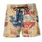 Texas Peace Life Vintage Lone Star Beach Shorts Pattern Detail For Sunny Outdoor Activities